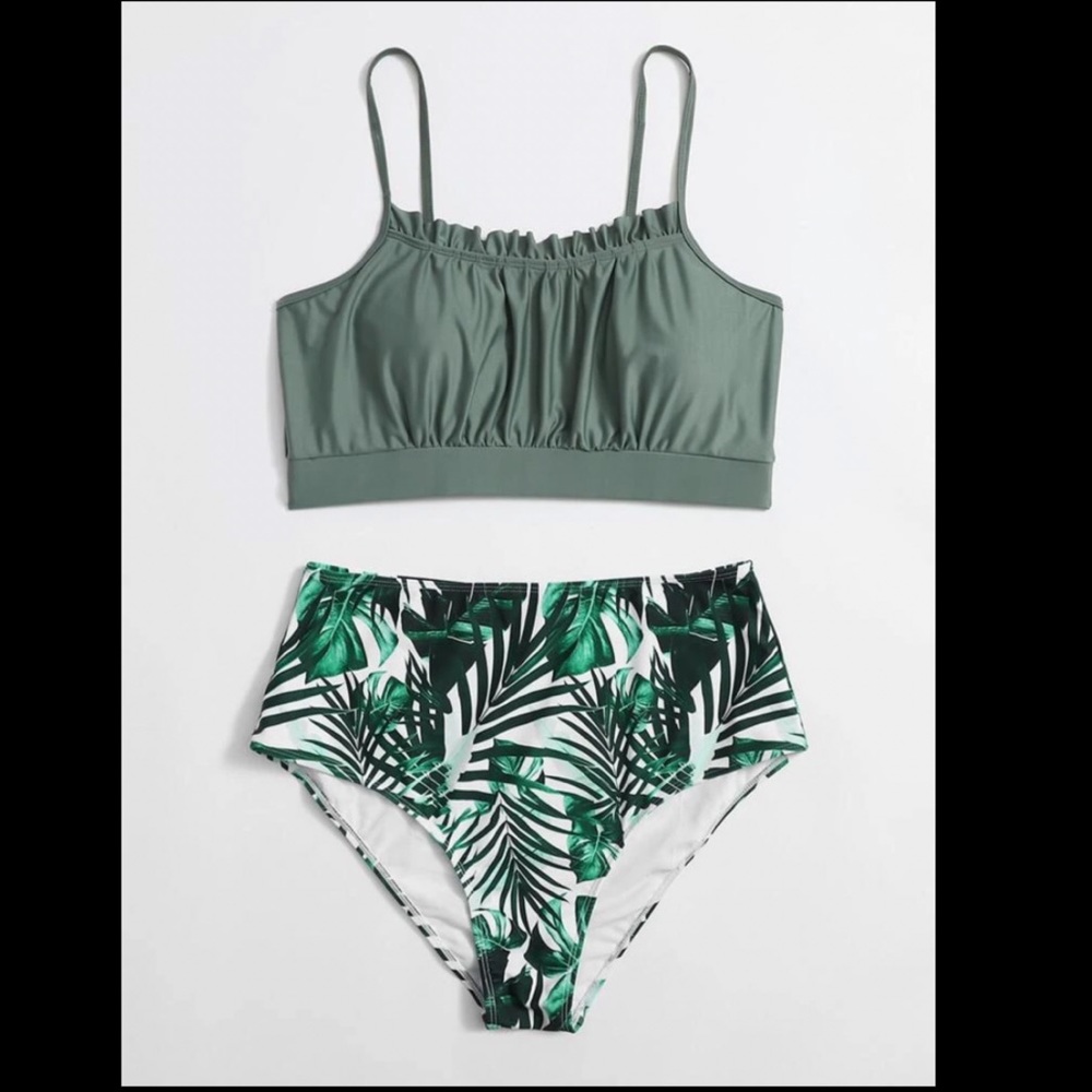 SHEIN plus tropical ruched bust bikini swimsuit